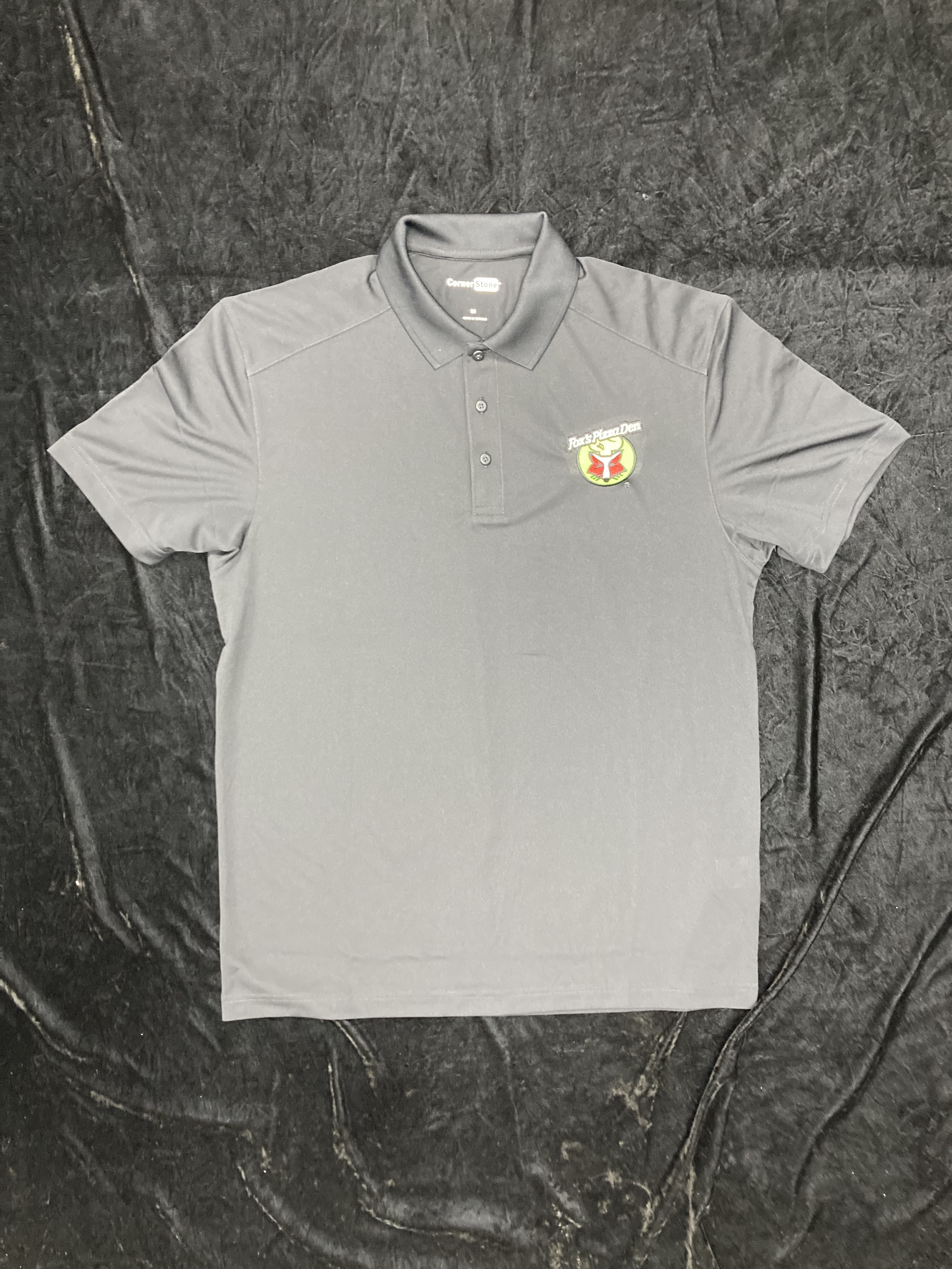 SALE Fox's Logo - Medium Black Moisture-Wicking Polo (CornerStone)