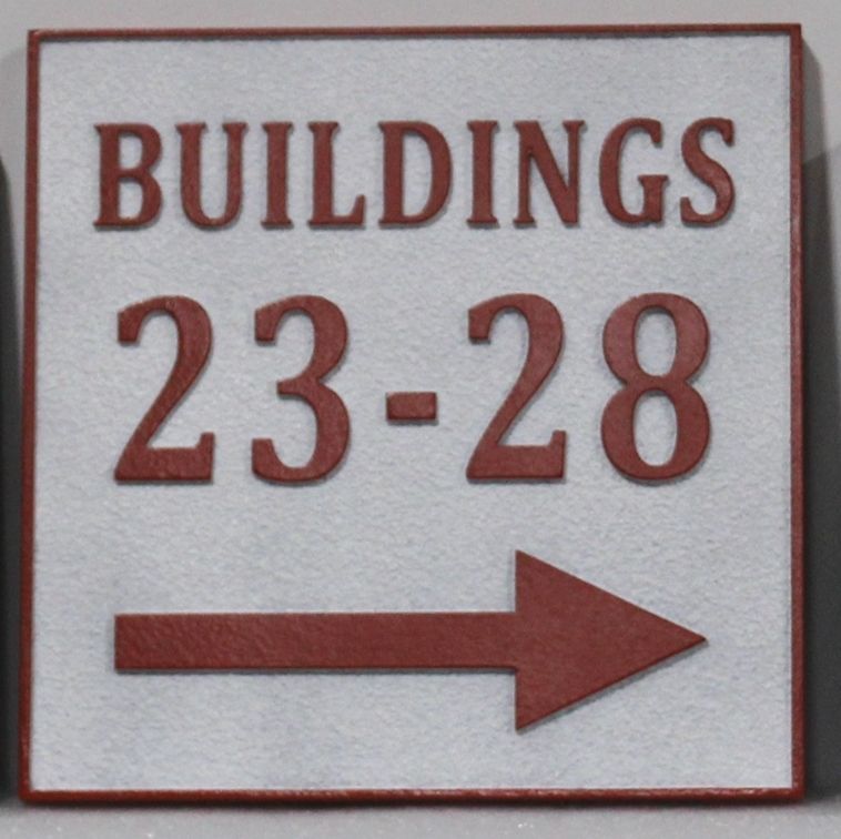 T29227 - Carved Raised Relief HDU Building Number Directional Sign for a Resort Complex.