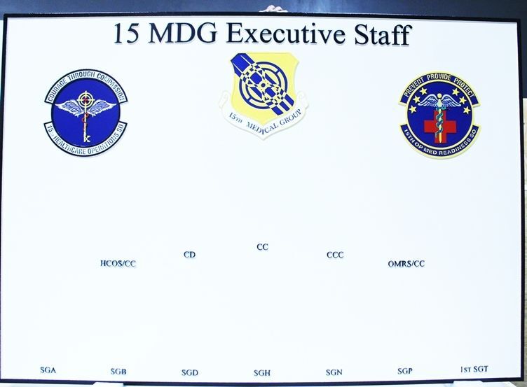 SA1486 - Carved High-Density-polyUrethane Chain-of-Command Board for the 15th Medical Group  Executive Staff, US Air Force Photos to be installed by Air Force)
