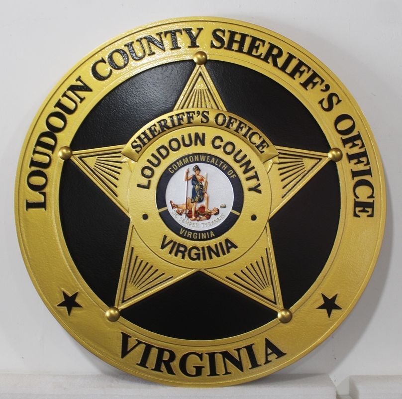 PP-1823 - Carved 2.5-D Multi-Level Artist-Painted Wall Plaque Badge of the Sheriff's Office of Loudoun County, Virginia