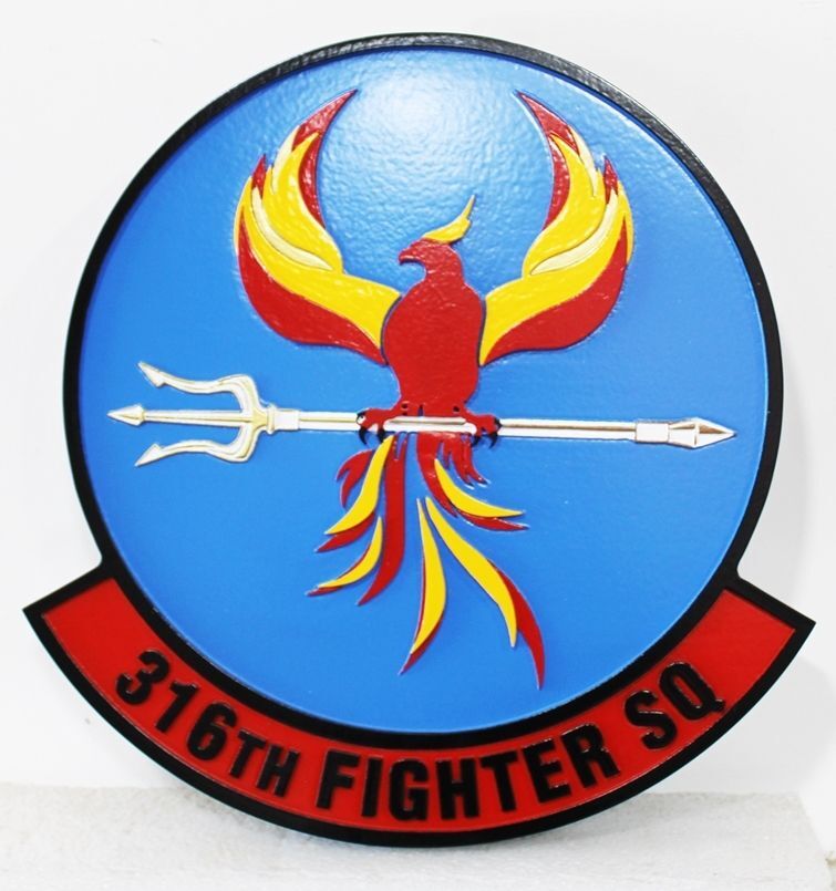 LP-2693 - Carved 2.5-D Raised Relief HDU Plaque of the Crest of the 316th Fighter Squadron