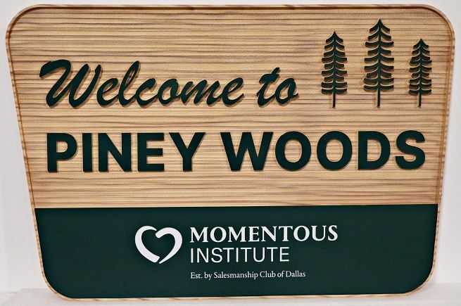 G16240A - Carved and Sandblasted "Welcome to Piney Woods" Sign