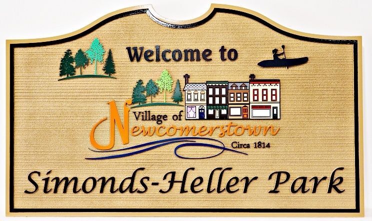 G16422 - Carved 2.5-D Raised Relief and Sandblasted Wood Grain High-Density-Urethane (HDU) Entrance Sign