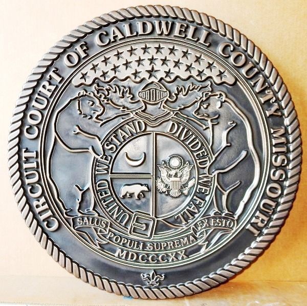 HP-1090 - Carved Plaque of the Seal of the Circuit Court of Caldwell County, Missouri, Bronze Plated
