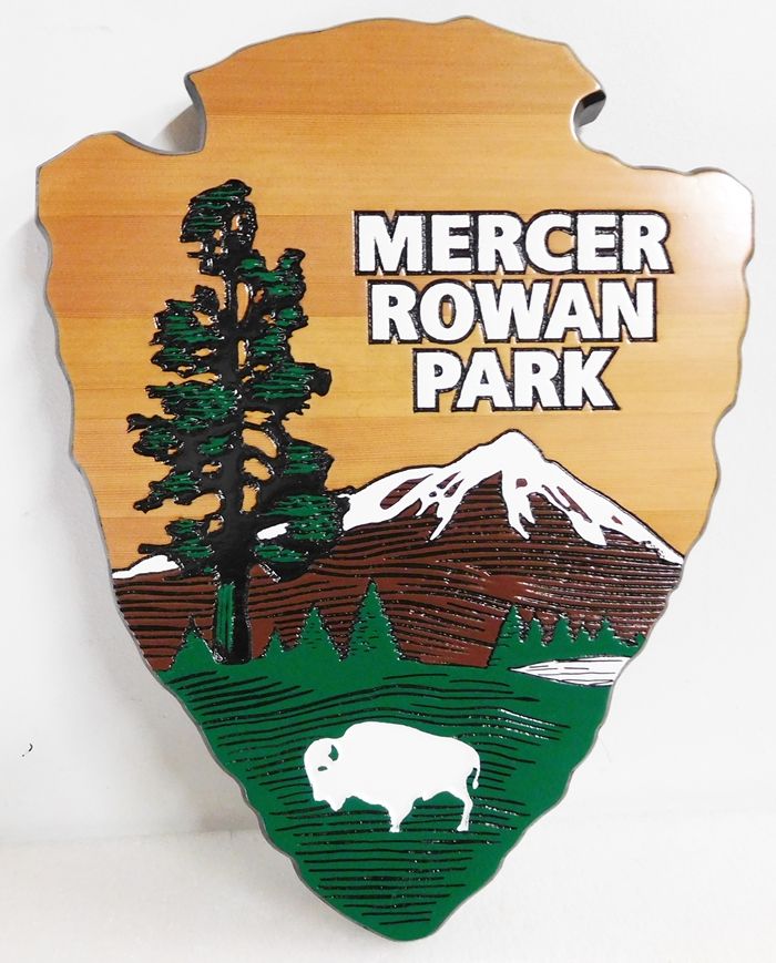 GA16483 - Carved Western Red Cedar Emblem of the National Park Service, the "Arrow" Made for Mercer Rowan Park