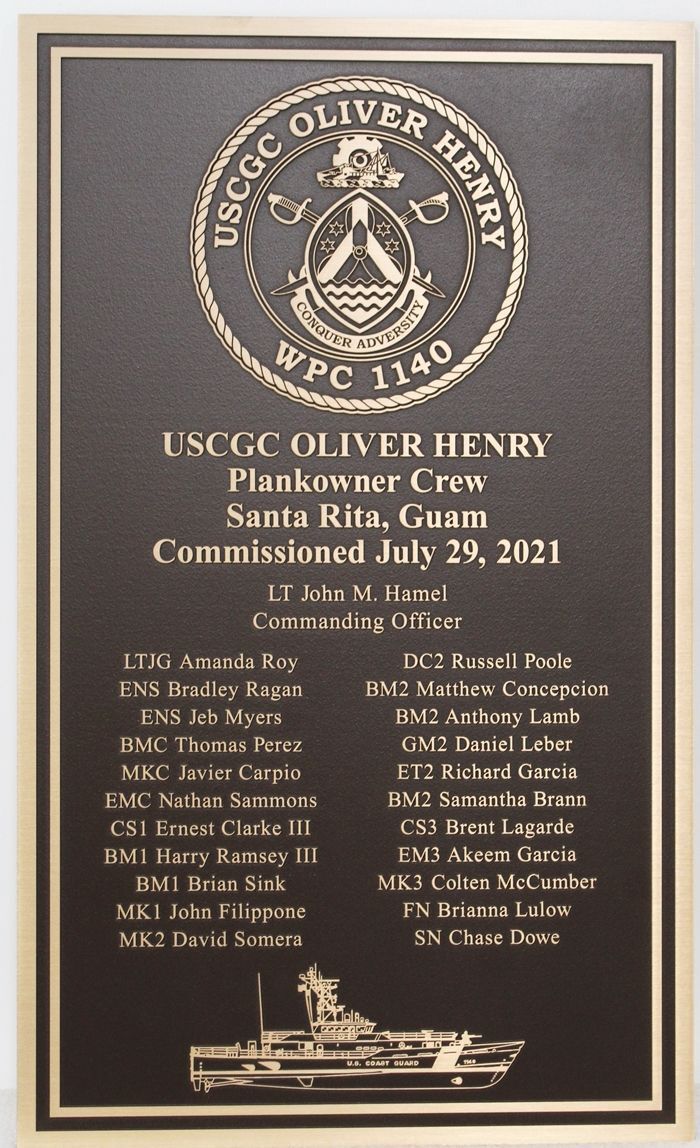 NP-2491 - Brass Plankowners Plaque for the USCGC Oliver Henry, WPC1140