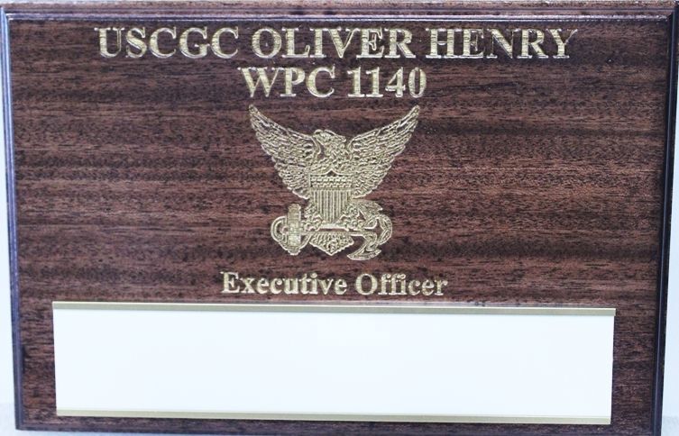 NP-2812 - Carved Mahogany Wood Executive Officer Plaque for the USCG Oliver Henry