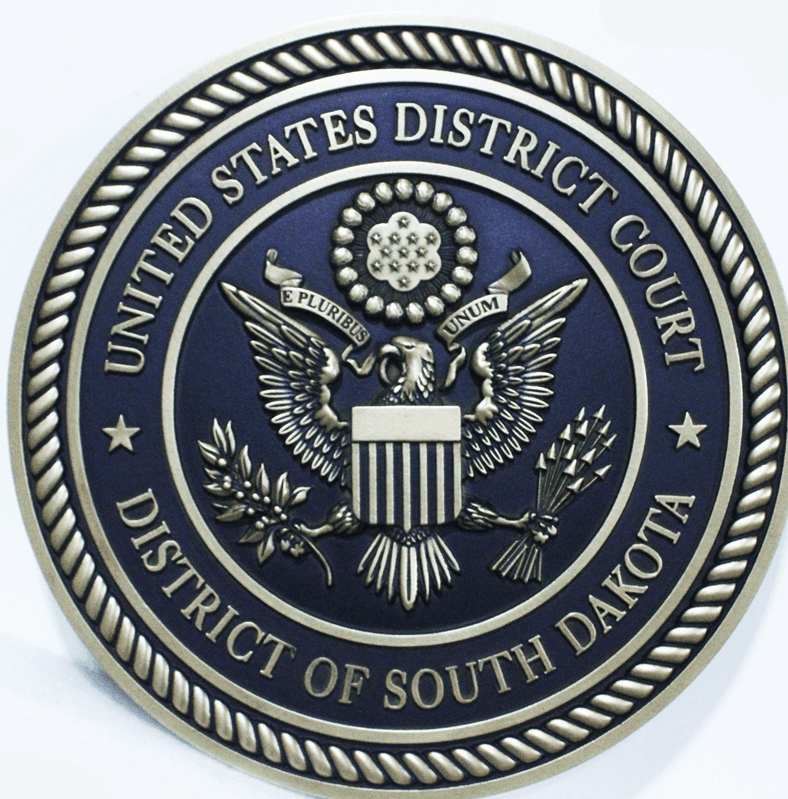 FP-1206 - Carved 3-D Bas-Relief Aluminum-Plated HDU Plaque of the Seal of the US District Court,  District of South  Dakota