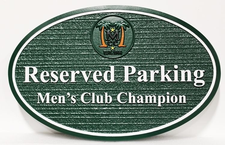 E14245 -  - Carved HDU  Reserved Parking Space Sign for the  "Men's Club Champion" 