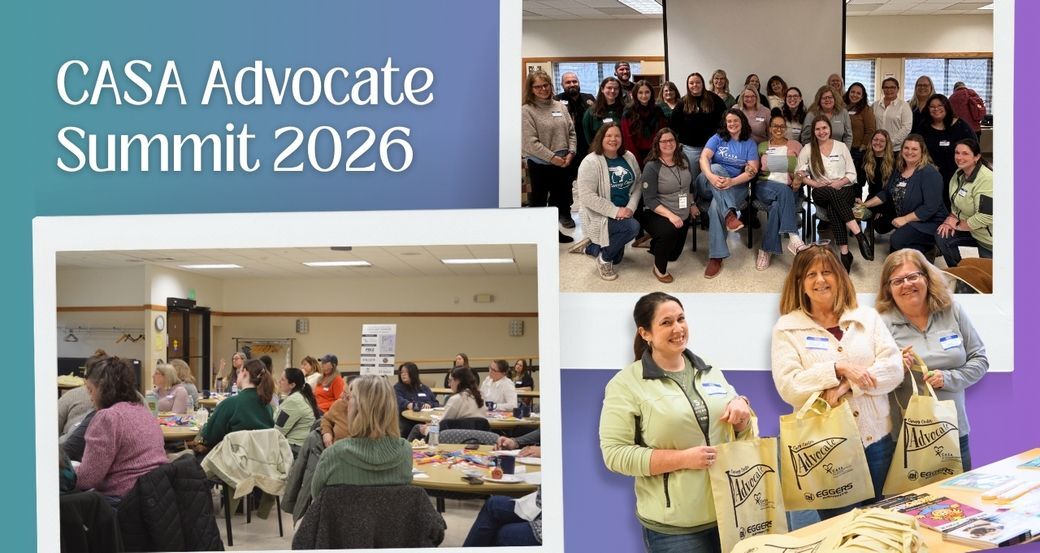 Graphic of photos from Advocate Summit including group photo, participants listening to the presentation, and advocates filing up their tote bags. With text, advocate summit 2026