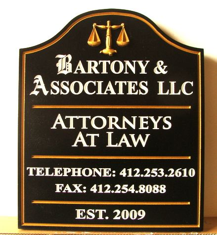 A10167 - Black and Gold Carved HDU Law Firm Sign