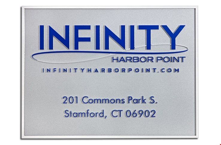 M7836- Precision Machined Aluminum Company Address Sign "Infinity at Harbor Point" Plaque