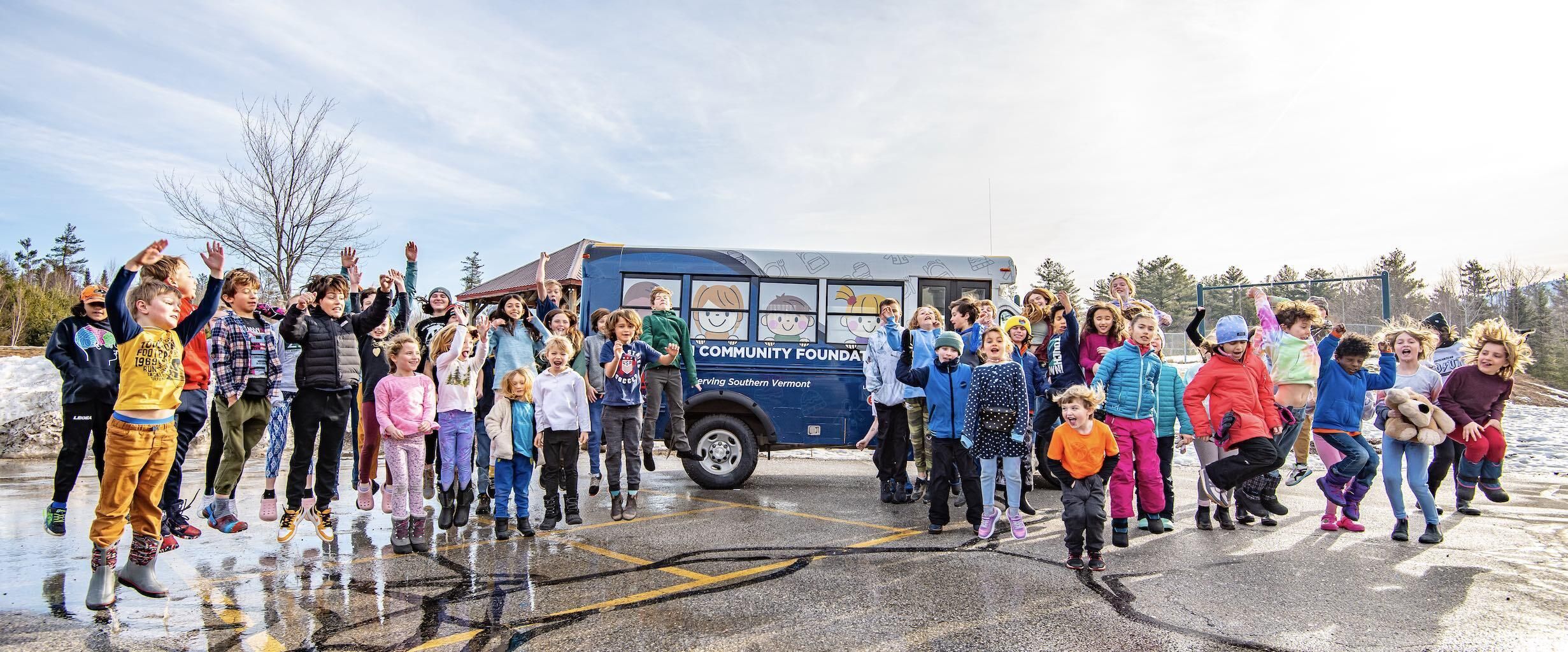 School Bus Children Jumping