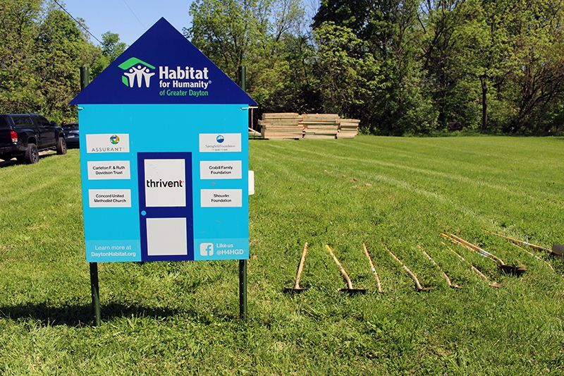 The sponsor sign stands on the Dayton Habitat West Perrin Ave. build site in Springfield, OH.