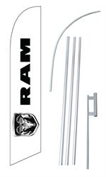Dodge Ram Logo White Swooper/Feather Flag + Pole + Ground Spike