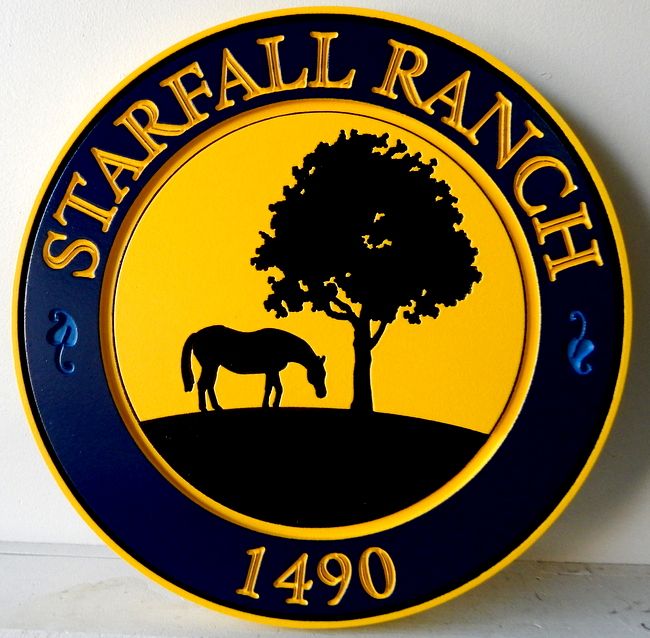 O24889 - Engraved Ranch Sign with Silhouette of Tree and Horse 
