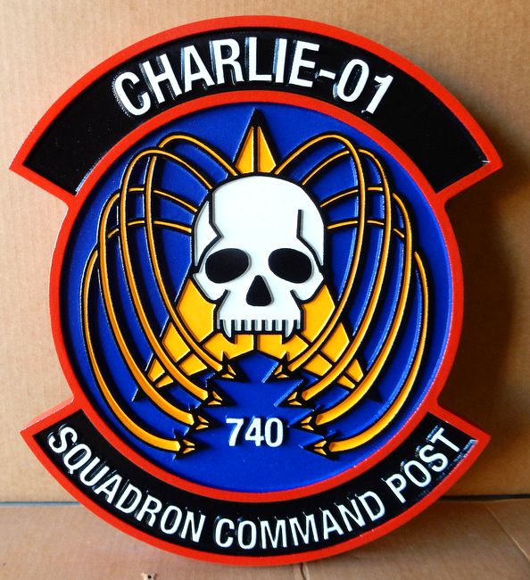 LP-4380- Carved Round Plaque of the Crest of the 740th Charlie-01 Squadron Command Post, Artist Painted