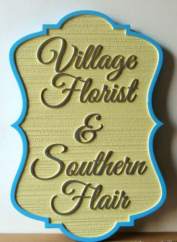SA28497 - Carved and Sandblasted Wood-Grain Sign for "Village Florist and Southern Flair".