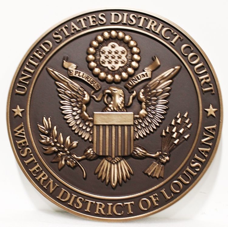 FP-1363 - Carved 3-D Bronze-Plated HDU Plaque of the Seal of the United States District Court, Western District of Louisiana