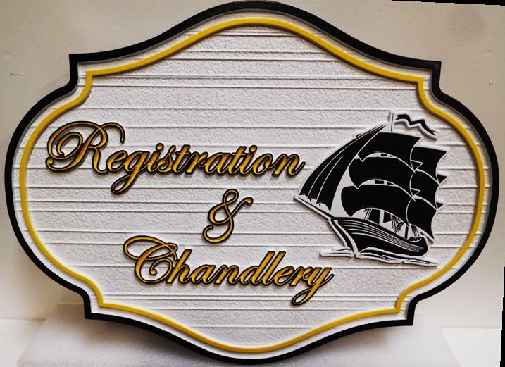 L21753 - Carved Commercial Plaque for Registration and Chandlery featuring a Clipper Ship , 2.5D and Sandblasted