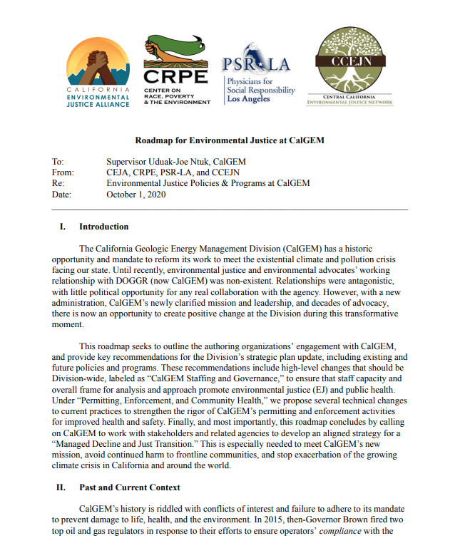 Roadmap for Environmental Justice at CalGEM
