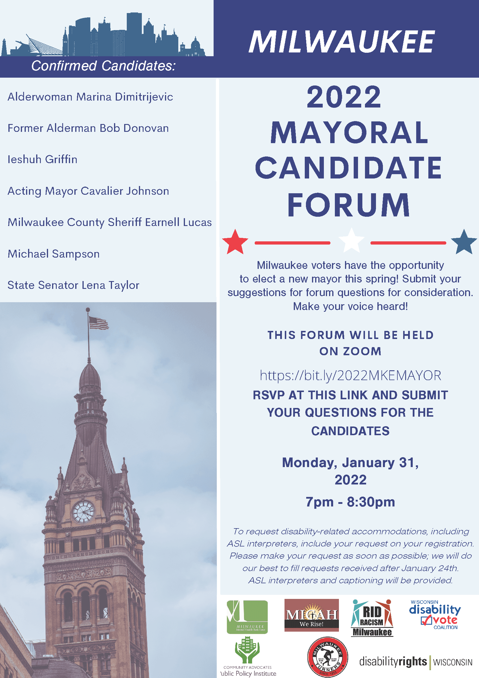 2022 Milwaukee Mayoral Candidate Forum flyer