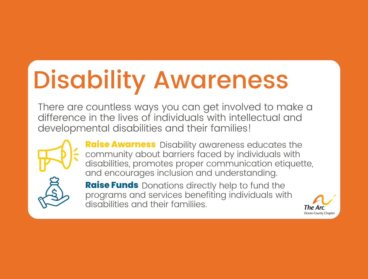 Swipe to learn how to raise funds and awareness to support people with disabilities 