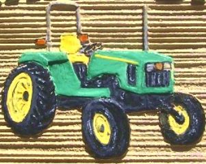 O24724 - Close-Up of Painted, 3-D Tractor on Sandblasted HDU Sign 