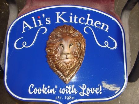 M2091 - Kitchen or Restaurant Sign with 3D Carved Lions Head (Gallery 22 and Gallery 25)