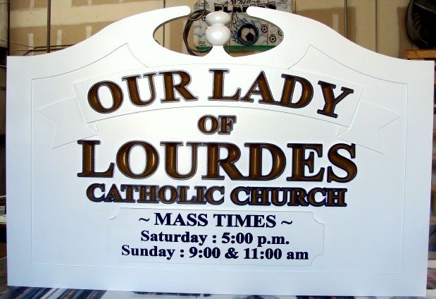 D13052 - Catholic Church Carved Entrance Sign