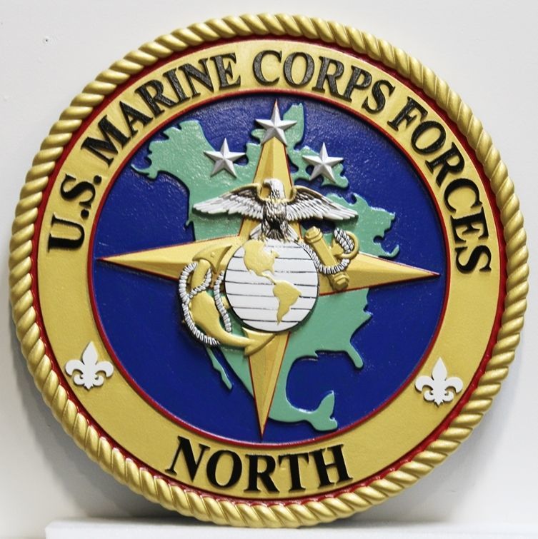 KP-2001 - Carved 3-D Bas-Relief HDU Plaque of the Crest of the U.S Marine Forces North