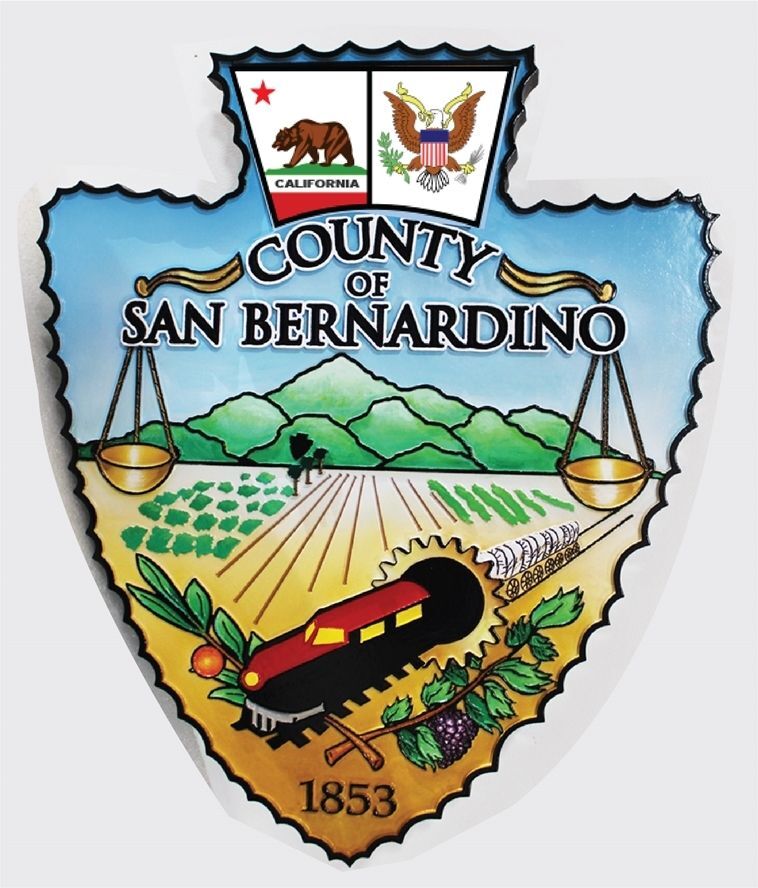 CP-1544 - Carved 2.5-D Raised Relief Plaque of the Seal  for San Bernardino County, California
