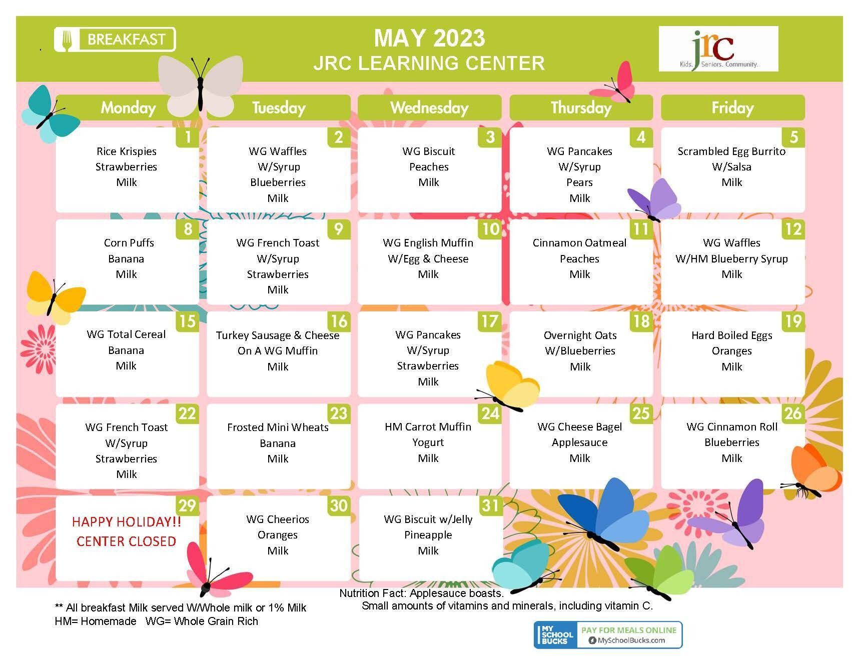 May Breakfast Learning Centers Menu 