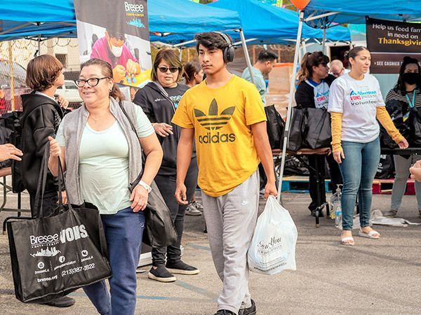 Members are provided food assistance during Bresee's bi-weekly food distribution.