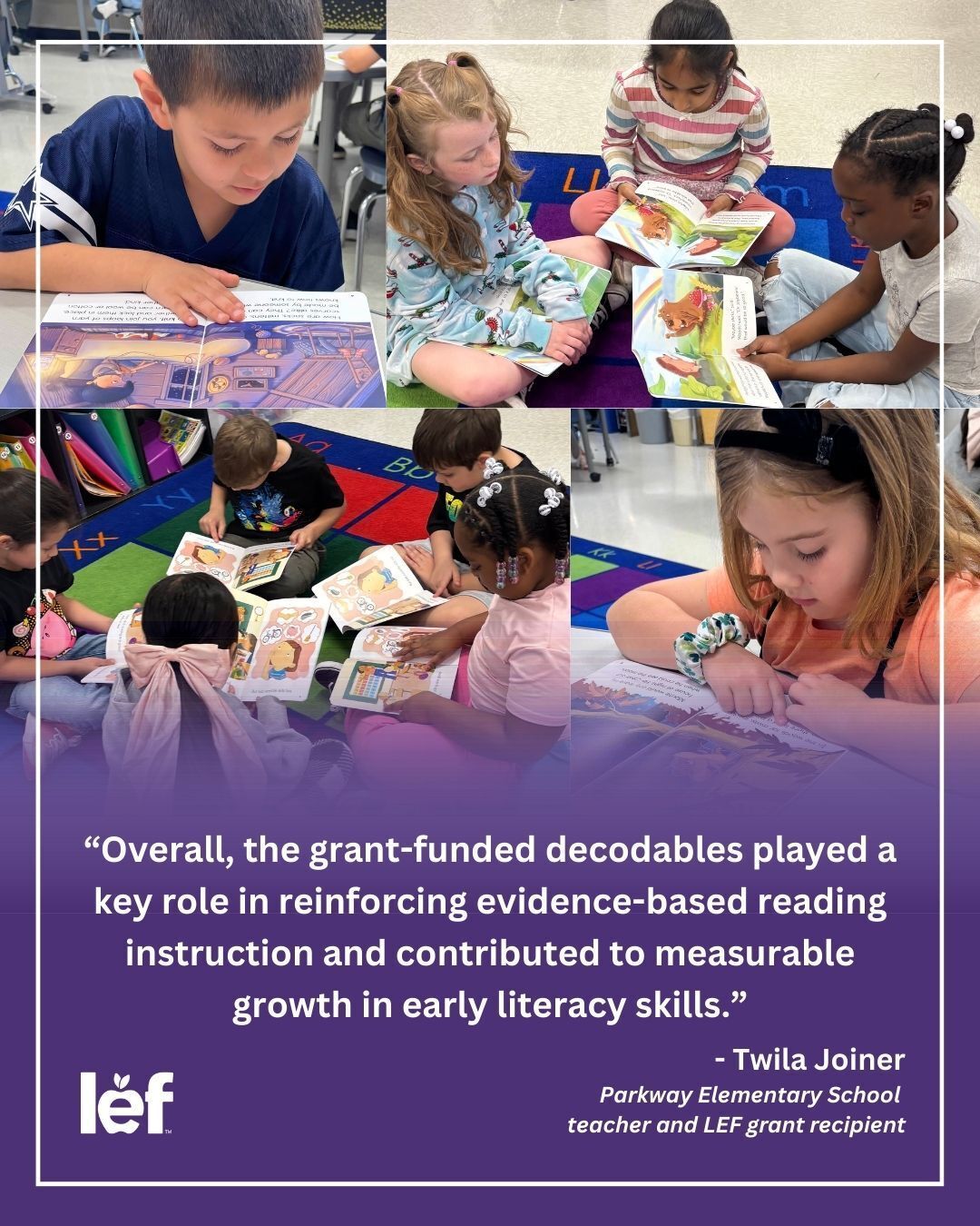 Joiner's students read engaging new books during daily reading time