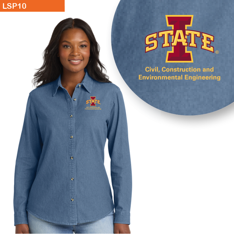 BLUE - Port & Co™ Women's Long Sleeve Value Denim Shirt
