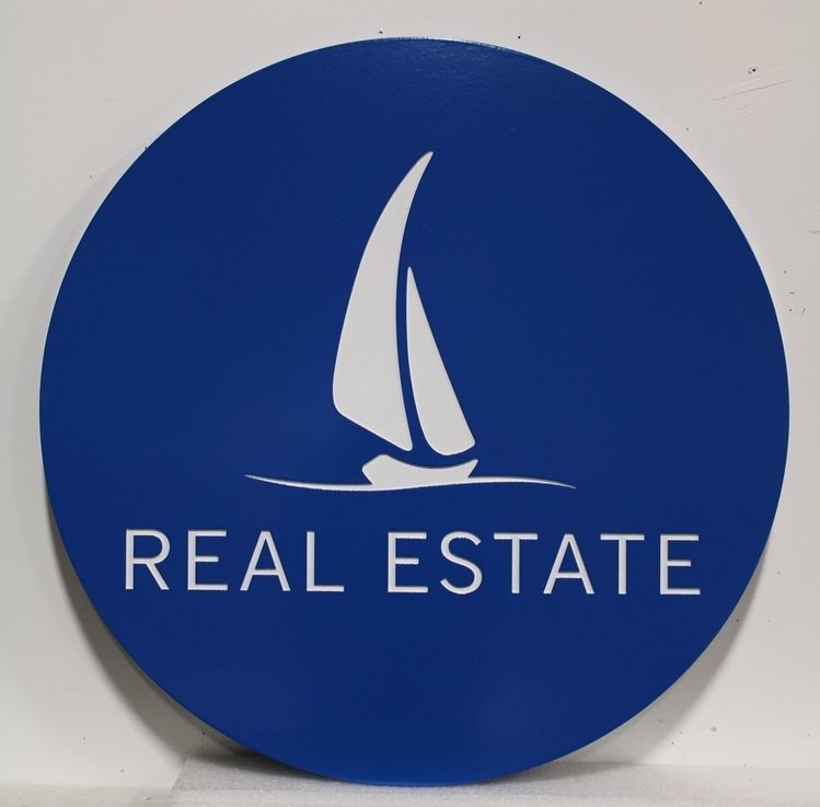 L21327 - Carved  2.5-D Multi-level Relief HDU Real Estate Sign with Stylized Sailboat as Artwork 