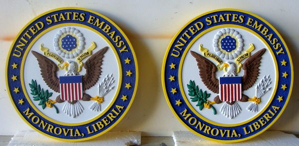 U30321- Carved 3-D  HDU Wall Seal for US Embassy in Monrovia (State Department)