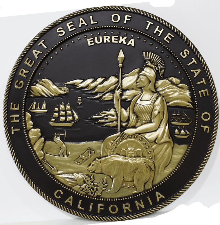 BP-1061 Carved 3-D Brass-plated  Plaque of the Seal of the State of California