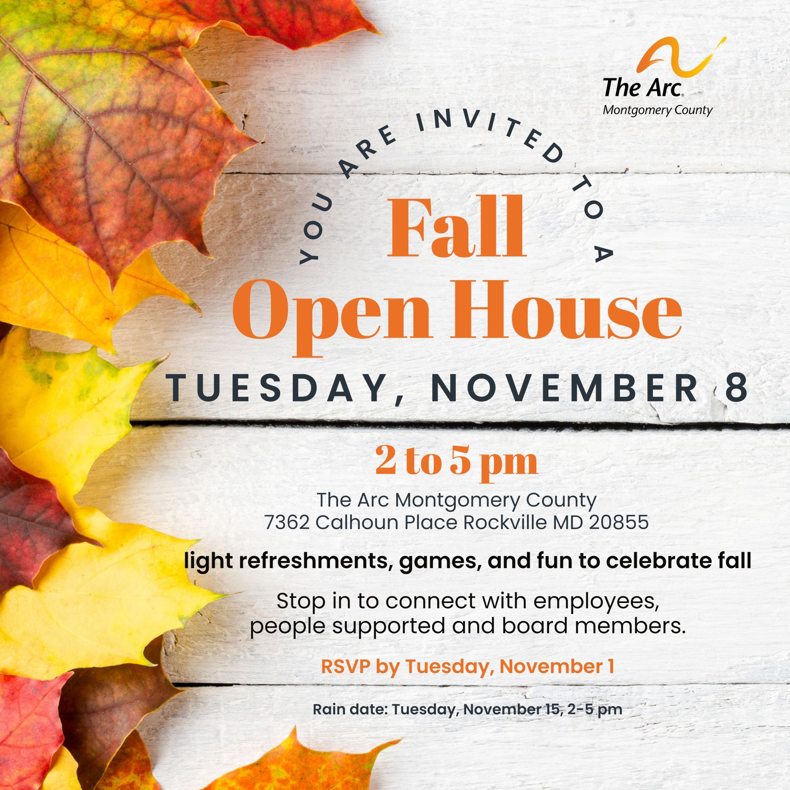 Fall Open House : Calendar : Calendar : Where to Connect : The Arc Montgomery County