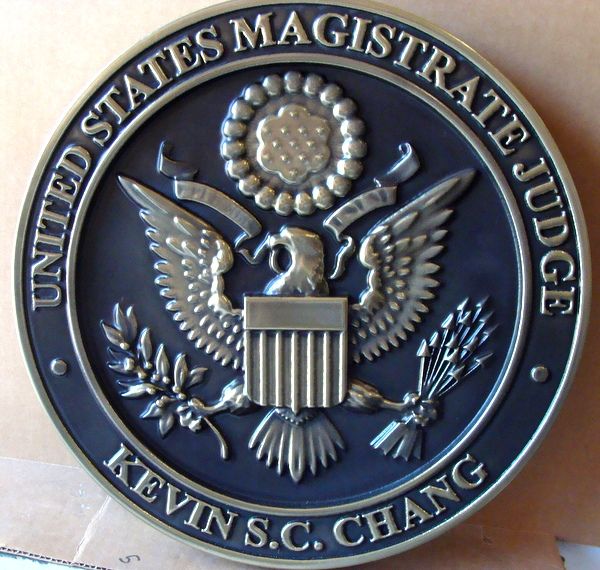 FP-1460 - Carved Plaque of the Seal  of a US Magistrate Judge, Nickel-Silver Plated  