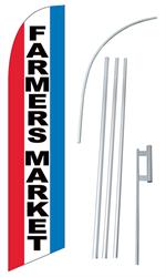 Farmers Market Red White Blue Swooper/Feather Flag + Pole + Ground Spike