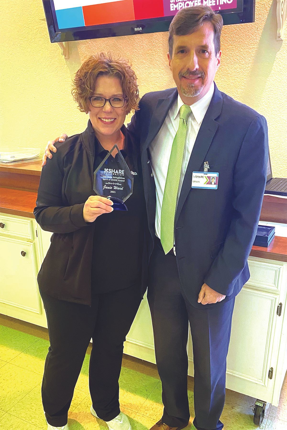 Dr. Brian Jones with Janie Ward, 2021 Linda Stringfellow Spirit of SHARE Award winner.