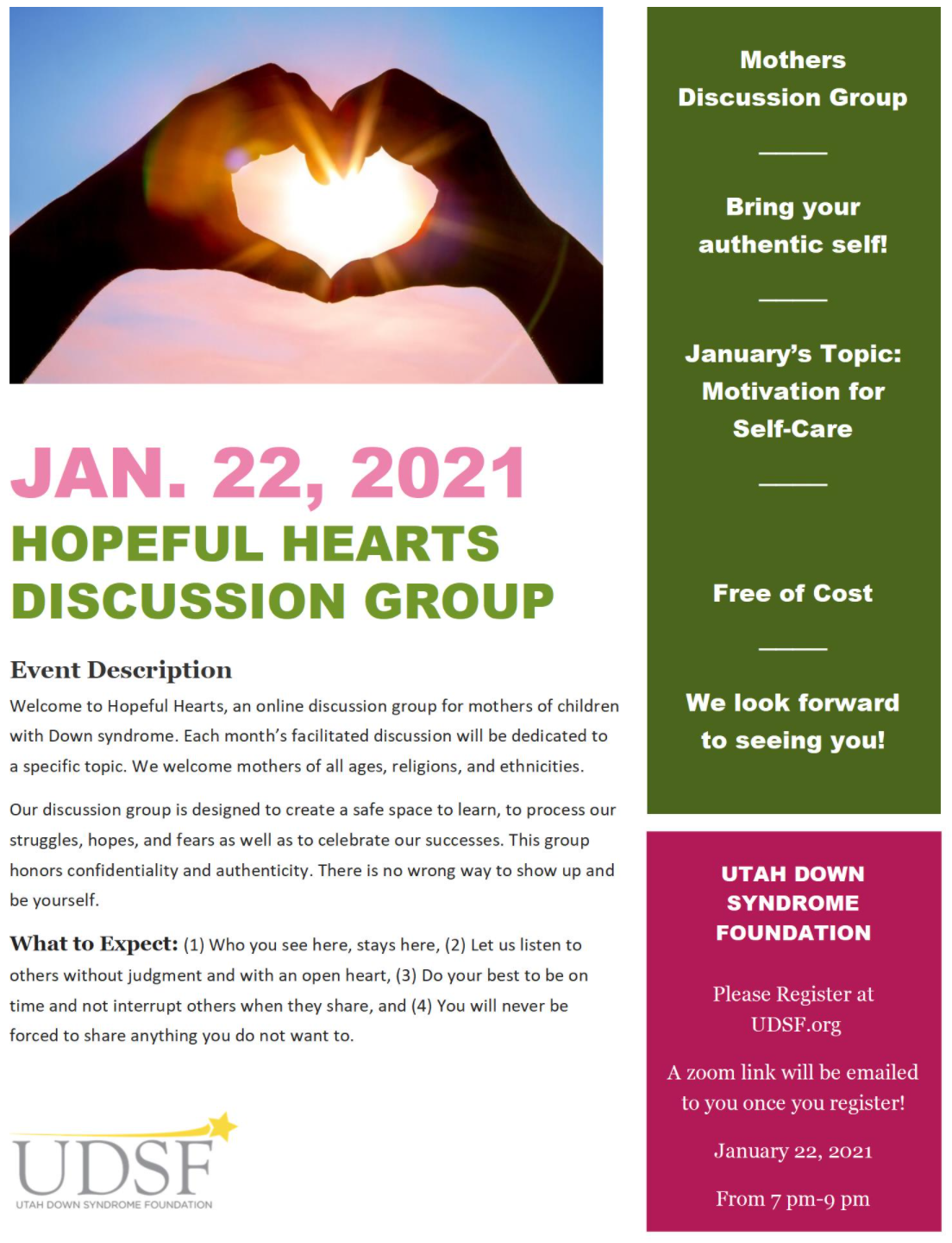 New UDSF Mother's Online Discussion Group