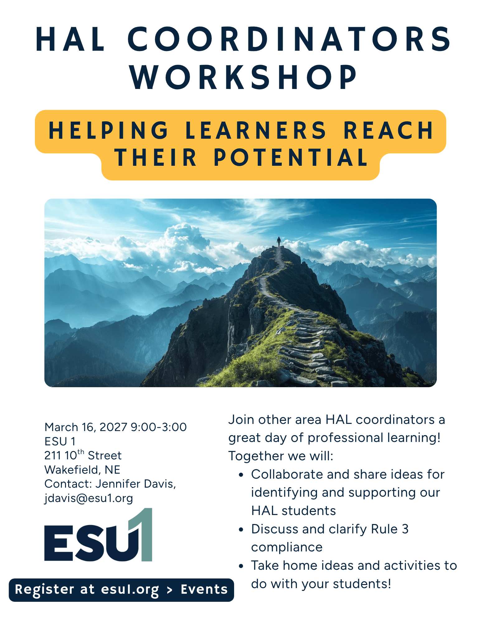 HAL Coordinators Workshop: Helping Learners Reach Their Potential Flyer