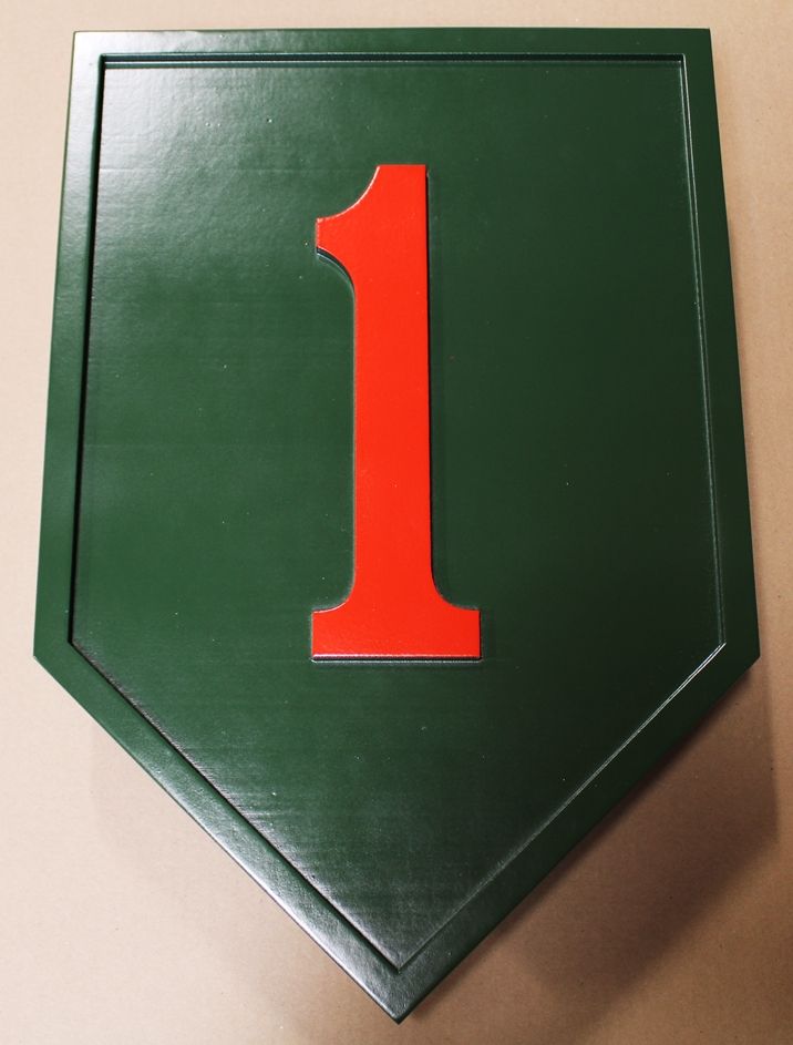 MP-1429 - Carved Plaque of the  Insignia of the 1st  Infantry Division of the US Army, the "Big Red One",  Artist Painted