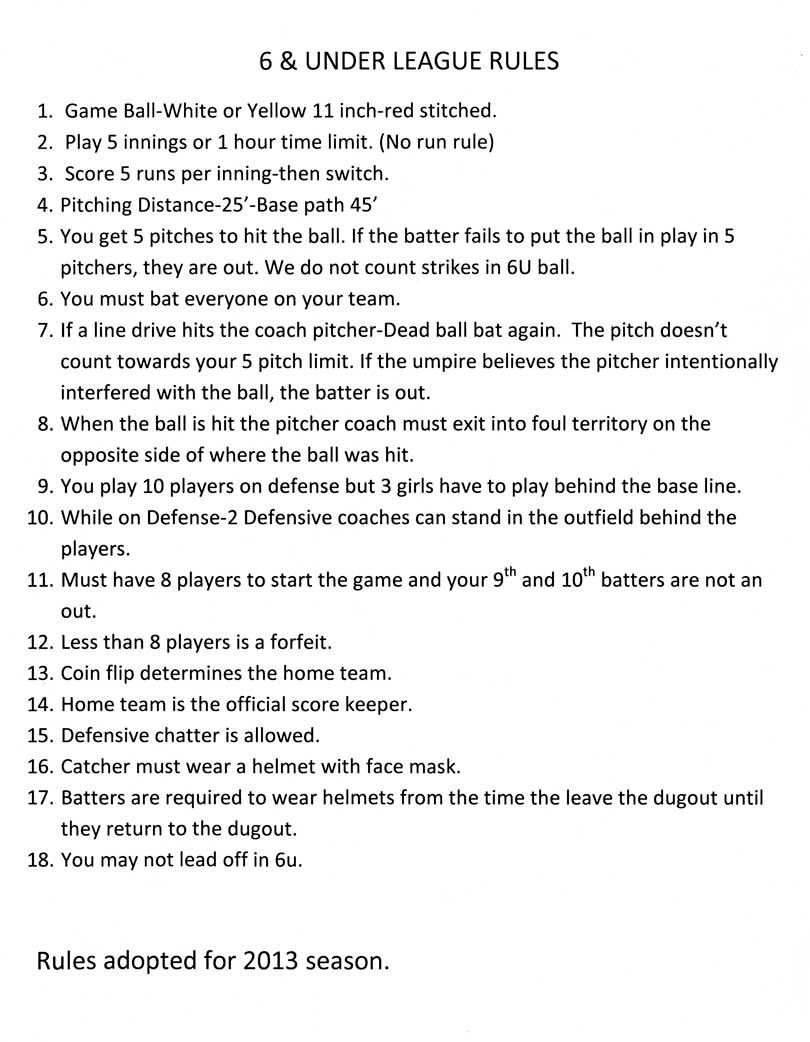 6 & Under Rules