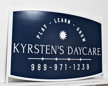 FA15915 - Carved 2.5-D Sandblasted Sign for "Kyrsten's Daycare" with Artwork